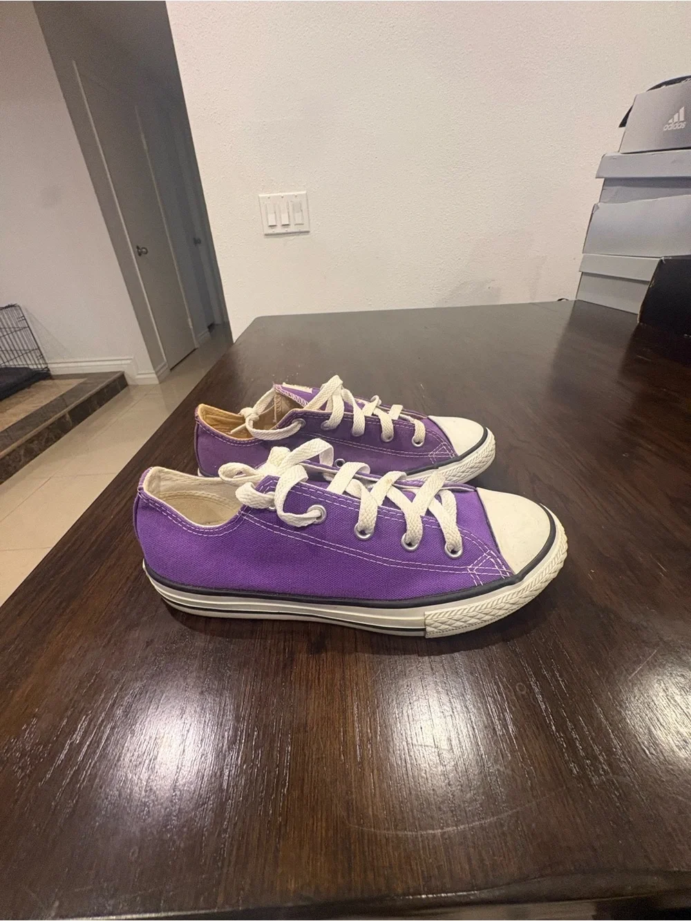 Converse Kids Purple and White Low-Top Canvas Sneakers
